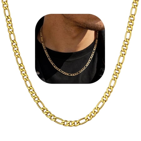 ChainsProMax Men 5mm 14K Gold Plated Figaro Chain Necklace 316L Stainless Steel Necklace Gift for Dad Mom Fathers Day Mothers Day Gift