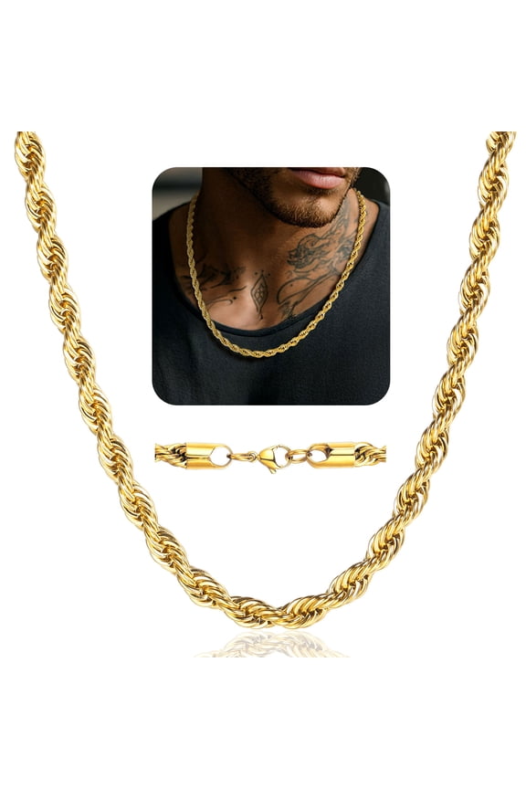 Men 6mm Twist Rope Necklace Replacement Chain for Pendant Charm Jewelry Gift for Father 18"-30" 316L Stainless Steel