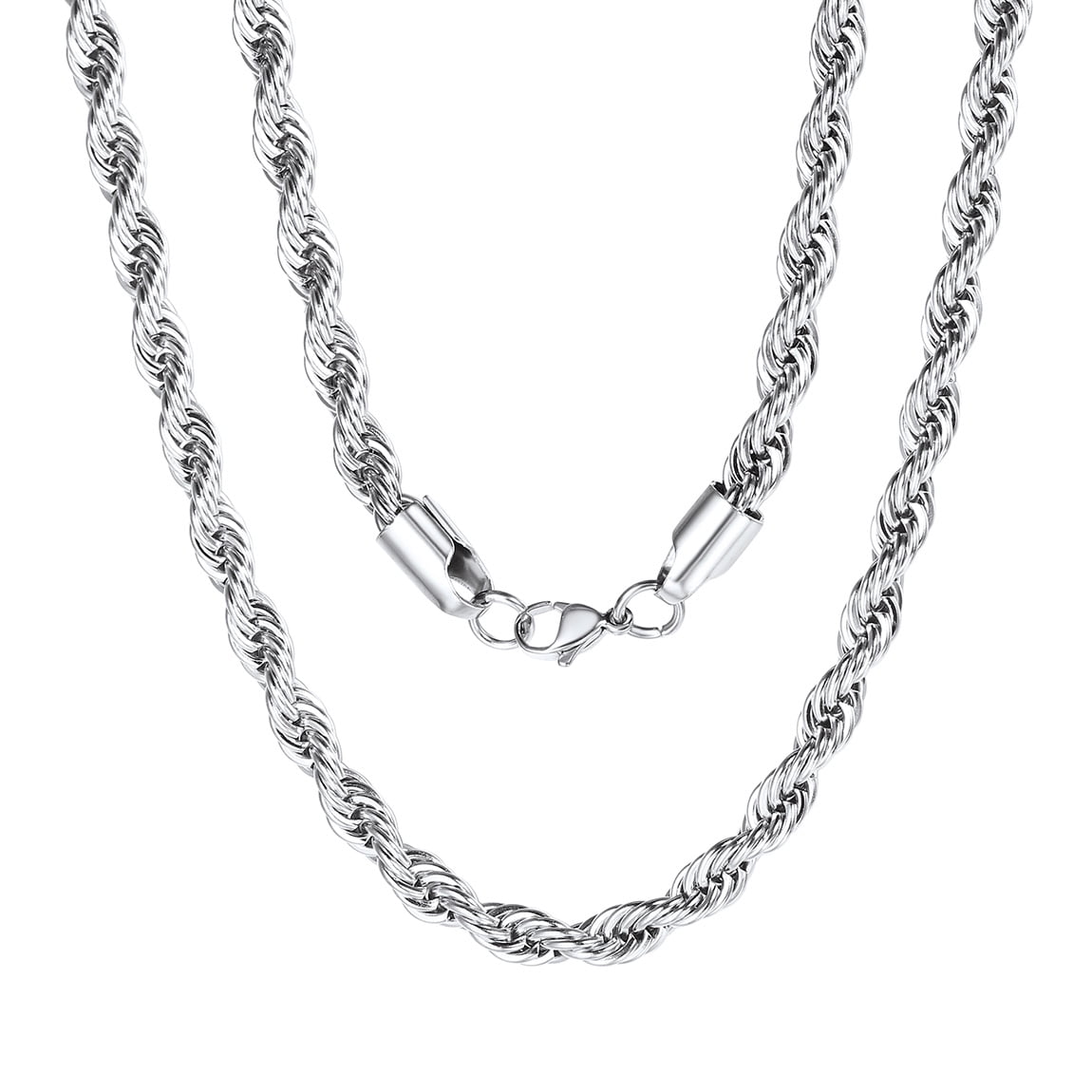 ChainsProMax Men 6mm Twist Rope Necklace, Replacement Chain for Pendant/Charm, 18"-30", 316L Stainless Steel