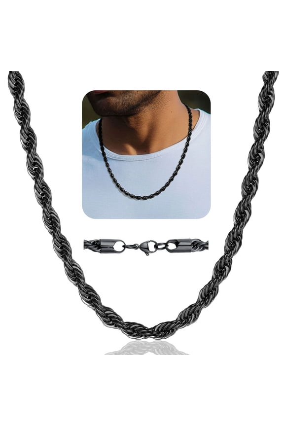 Men 6mm Twist Rope Necklace Replacement Chain for Pendant Charm Jewelry Gift for Father 18"-30" 316L Stainless Steel