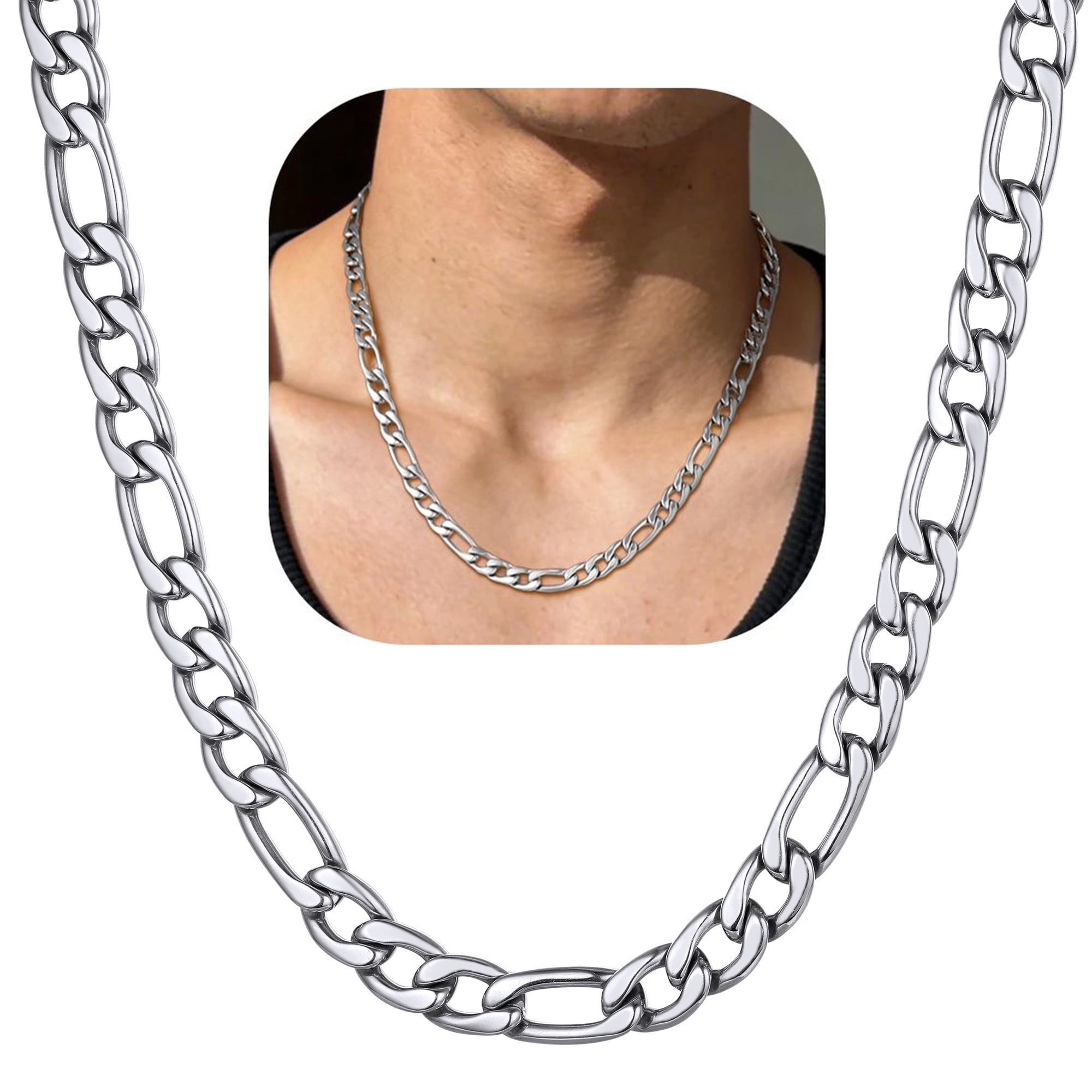 ChainsProMax Men 8mm Figaro Chain Necklace 316L Stainless Steel Necklace Jewelry Gift for Men Women Fathers Mothers Day