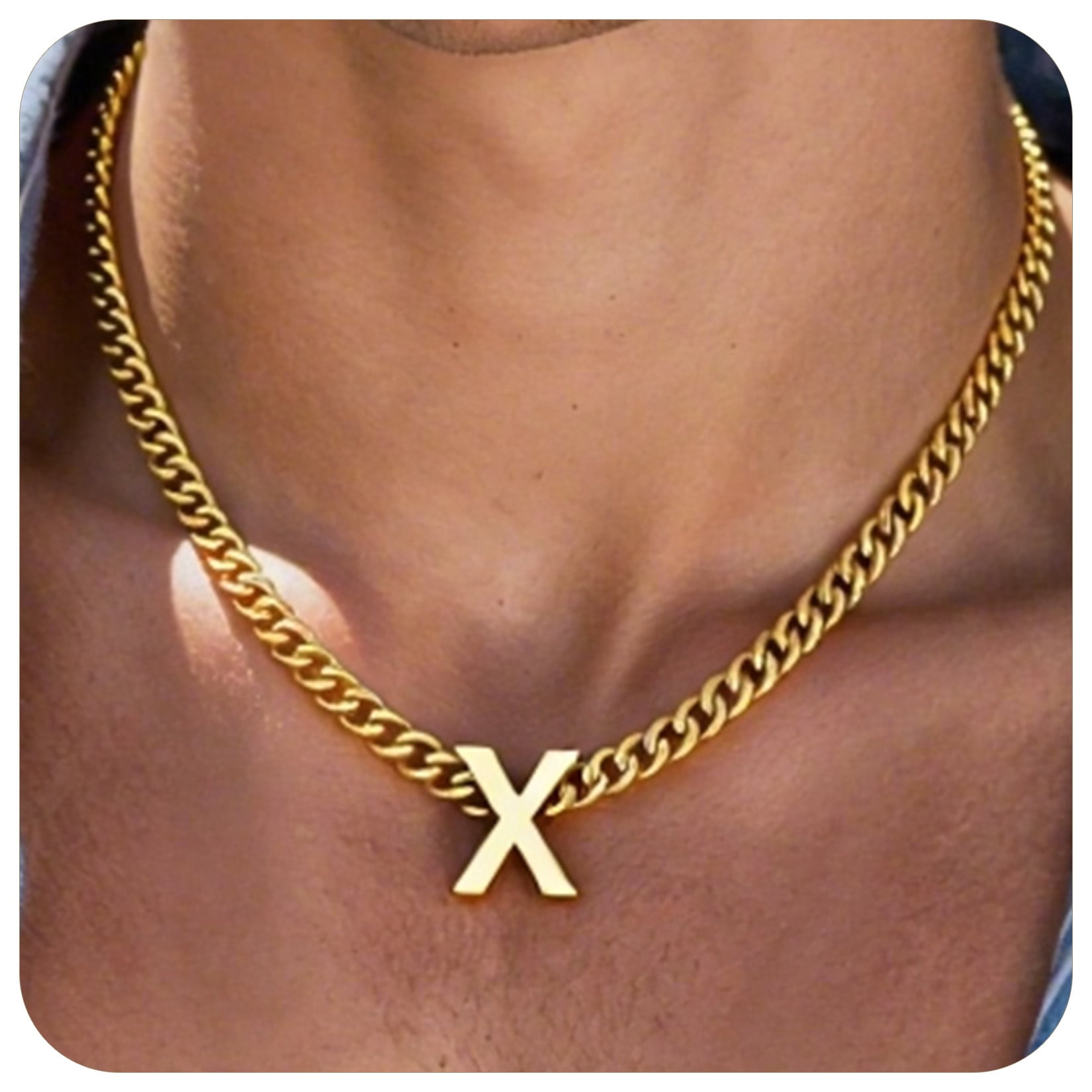 ChainsProMax Men Choker Letter Necklace 7mm Cuban Link Chain