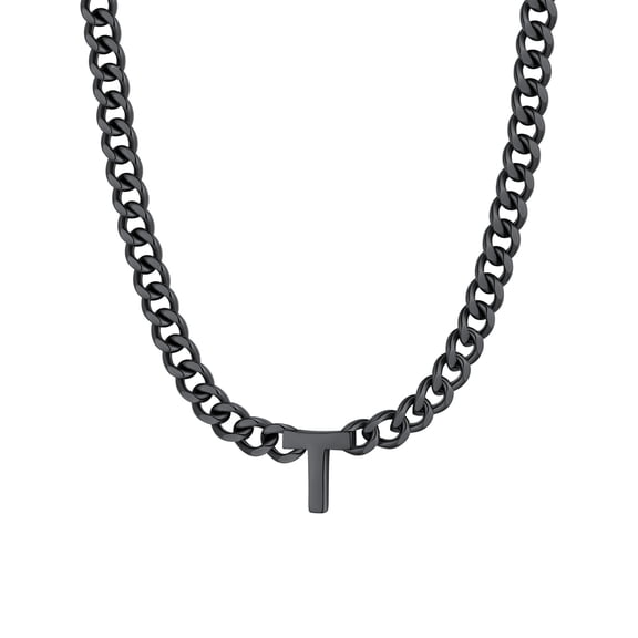 ChainsProMax Men A-Z Letter Necklace 7mm Cuban Link Chain Necklace, Stainless Steel/Gold Plated/Black