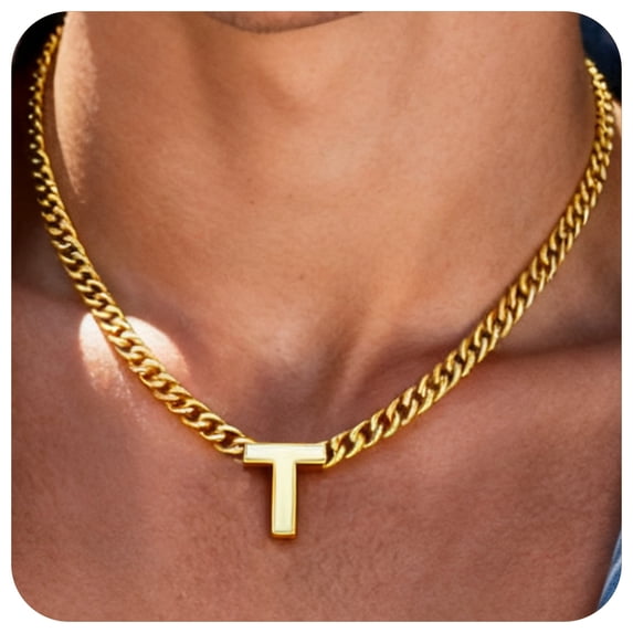 ChainsProMax Men Choker Letter Necklace 7mm Cuban Link Chain Necklace Fathers Day gift for Men Dad Son Husband