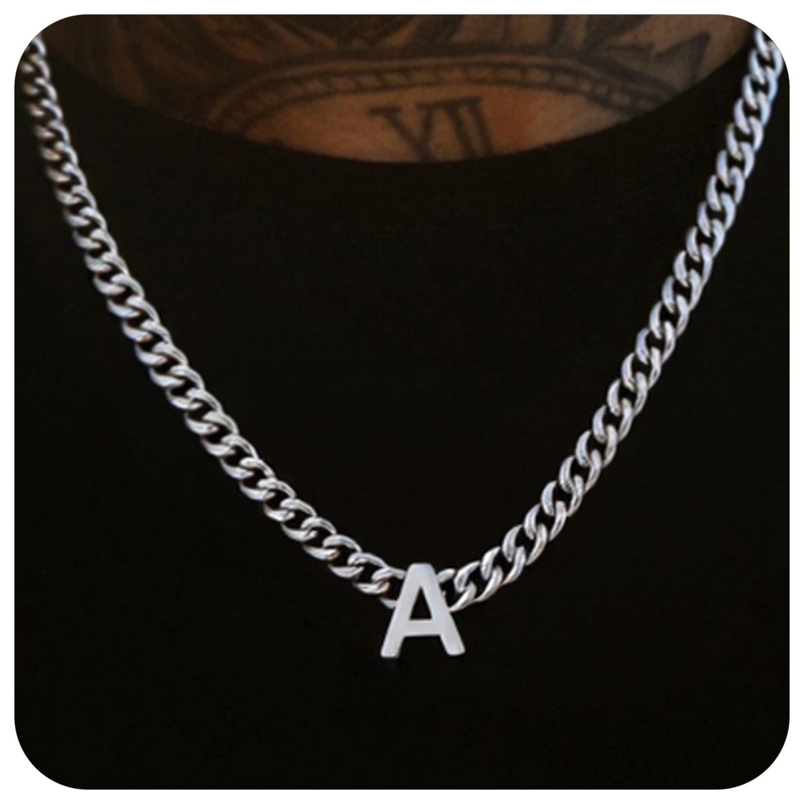 ChainsProMax Men Choker Letter Necklace 7mm Cuban Link Chain