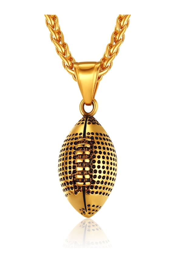 Men Ball Necklace Sport Jewelry, Football Lover Confirmation Gift, Chain-22+2", Gold Plated