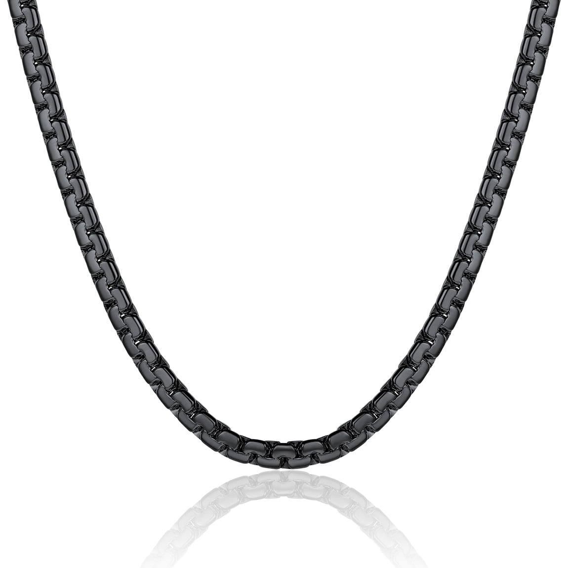 ChainsProMax Men Black Flat Box Chain Male Necklace 14inch 4mm Hip Hop Jewelry