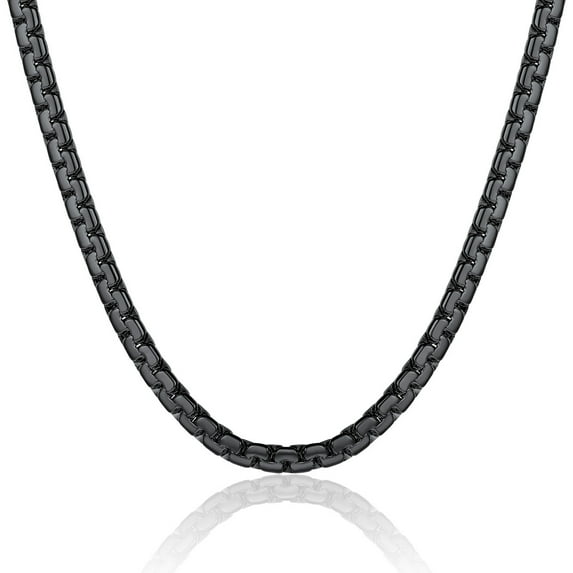 ChainsProMax Men Black Flat Box Chain Male Necklace 26inch 4mm Hip Hop Jewelry