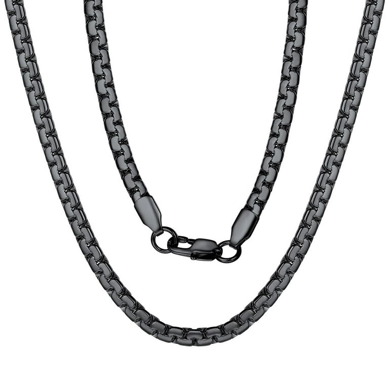 Mens Stainless Steel Gunmetal Plated Fancy Box Chain Necklace, 24 Inch -  The Black Bow Jewelry Company
