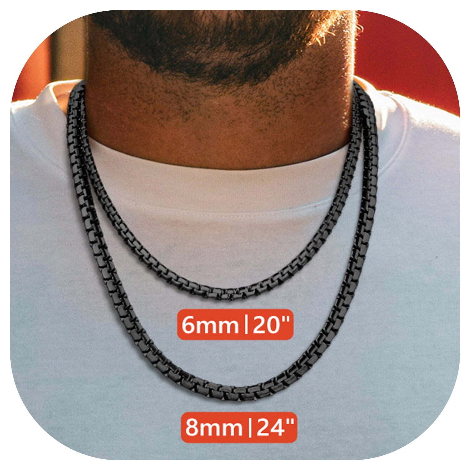 ChainsProMax Men Black Plated Stainless Steel Box Chain Necklace for Mens Gift 6mm 22" Jewelry Gift for Father