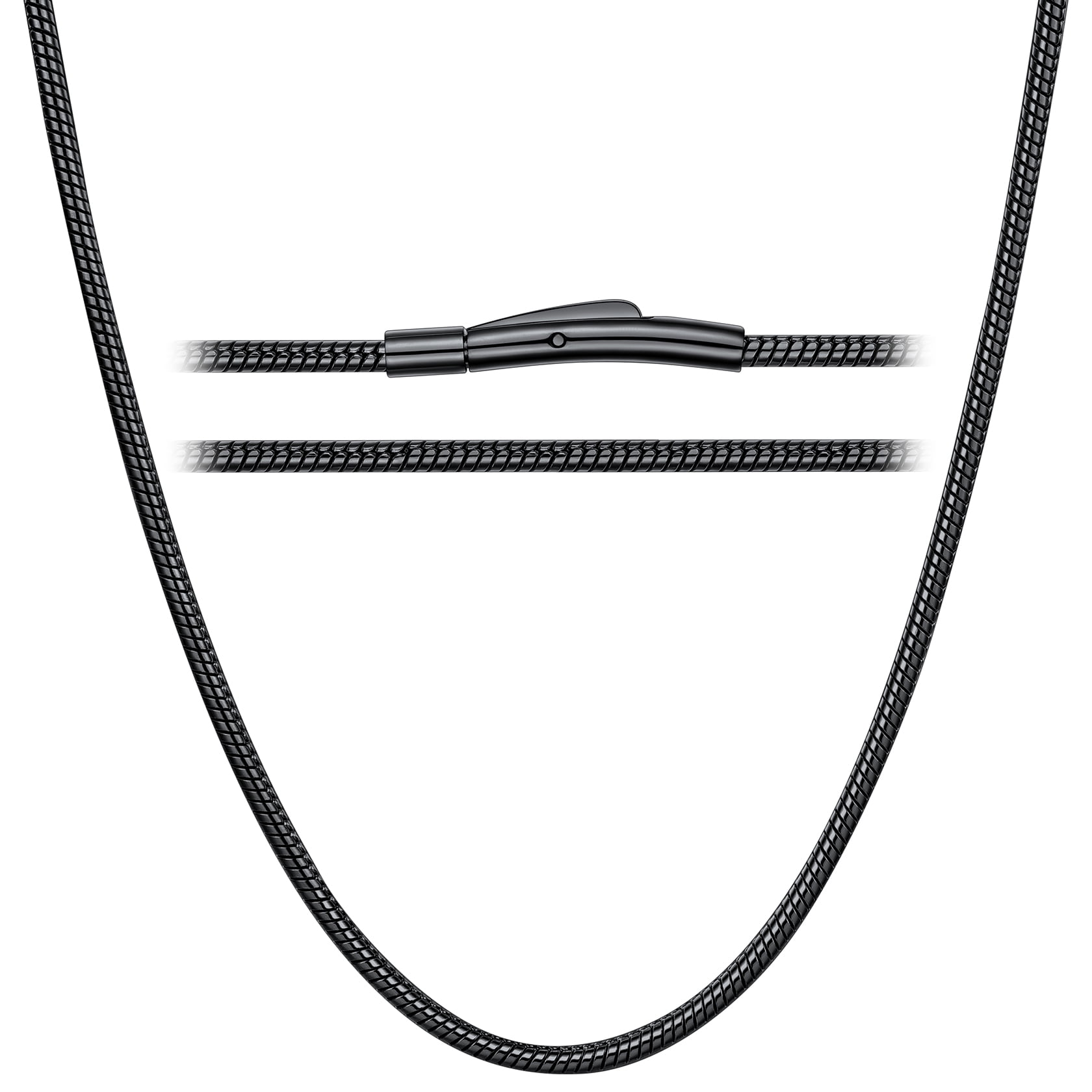 ChainsProMax Black Snake Chain for Men Women Waterproof Braided Necklace Chain for Pendant Fathers/Mothers Day Gift Dad Mom