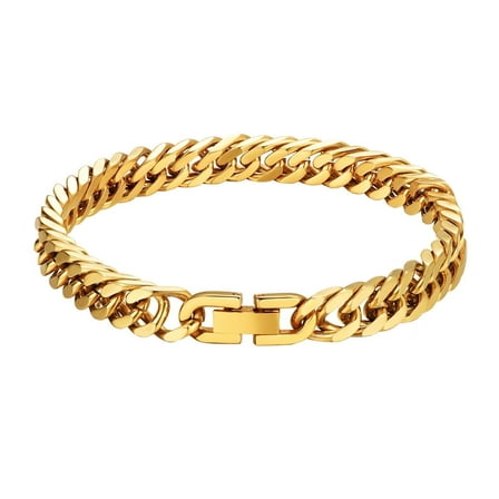 ChainsProMax Men Chain Link Bracelet 8mm Width, 19cm, 316L Stainless Steel 18K Gold Tone