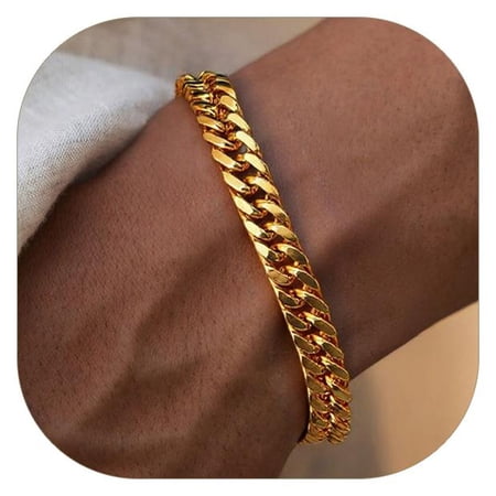 ChainsProMax Men Chain Link Bracelet 8mm Width 19cm 316L Stainless Steel 18K Gold Plated Fathers Day Bracelet Gift for Dad Father Son