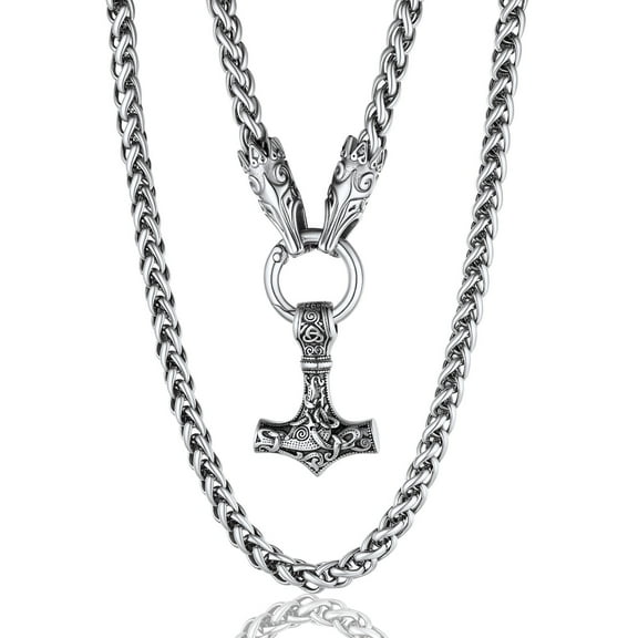 ChainsProMax Men Chunky Viking Mjolnir Necklace, with 28inches Chain, Stainless Steel Norse Viking Jewelry