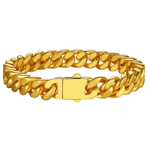 ChainsProMax Men Cuban Bracelet Chain 9mm Wide 7.5inch Gold Plated Chain Bracelet Men Steel Bracelet