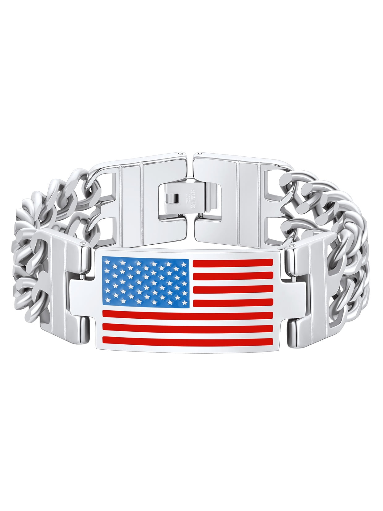 ChainsProMax Men Cuban Link Chain Bracelet, American Flag Bracelet, Stainless Steel Mens Gift