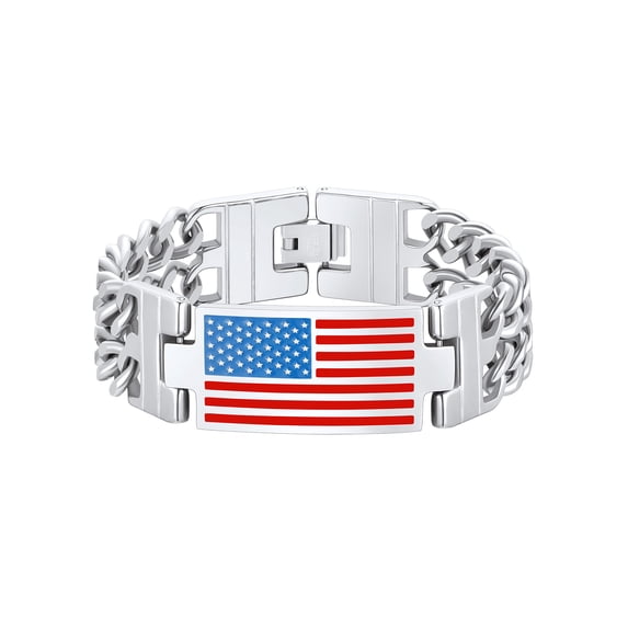 ChainsProMax Men Cuban Link Chain Bracelet, American Flag Bracelet, Stainless Steel Mens Gift
