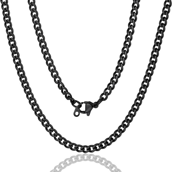 ChainsProMax Men Cuban Link Chain Necklace 3mm 18 inch 316L Stainless Steel Black Metal Plated