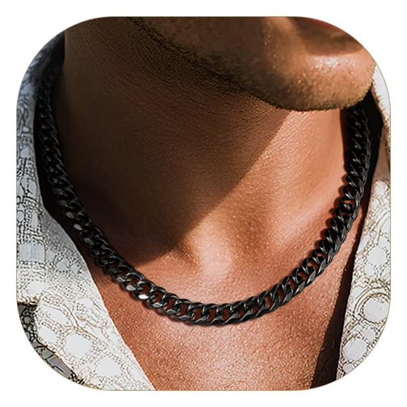 ChainsProMax Men Cuban Link Chain Necklace 9mm 18 inch 316L Stainless Steel Black Metal Plated