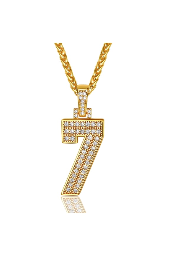 Men Cubic Zirconia 0-9 Number Pendant, Lucky Jewelry Necklace, Gold Plated