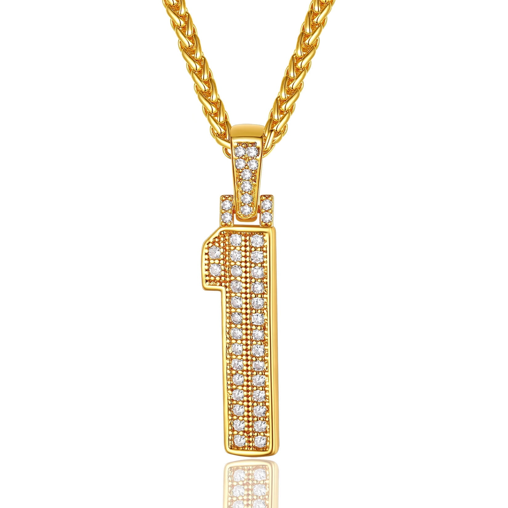 YA−MAN IS-101N GOLD ChainsProMax Men Cubic Zirconia 0-9 Number Pendant, Lucky