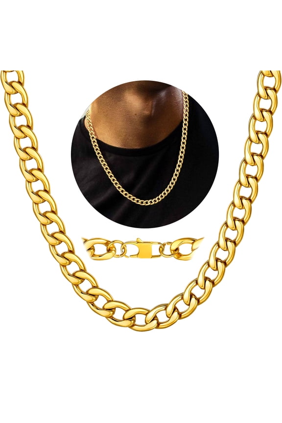 Mens Curb Chain Necklace Gold Plated Jewelry Gift 5mm 22inch Fake Gold Necklace Mens Fathers Day Jewelry Gift