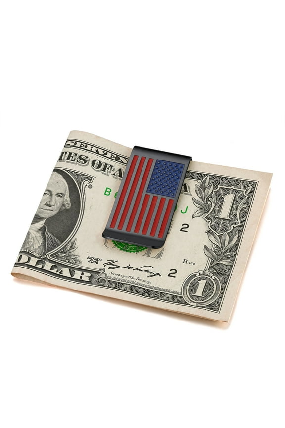 Men Money Clip America Flag Stainless Steel Black Plated