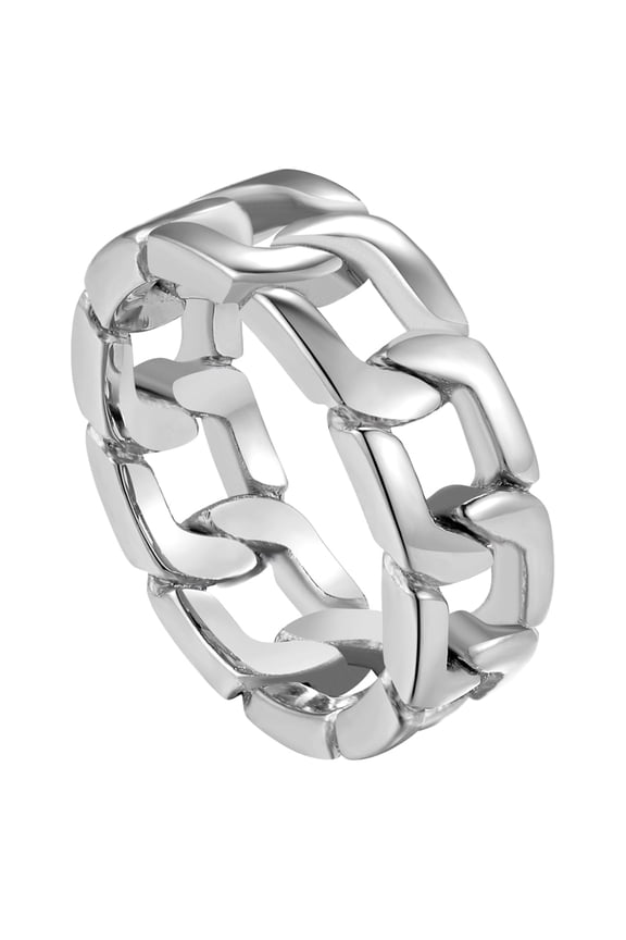 Men Rings Stainless Steel Women Cuban Link Chain Hip Hop Ring Size 13