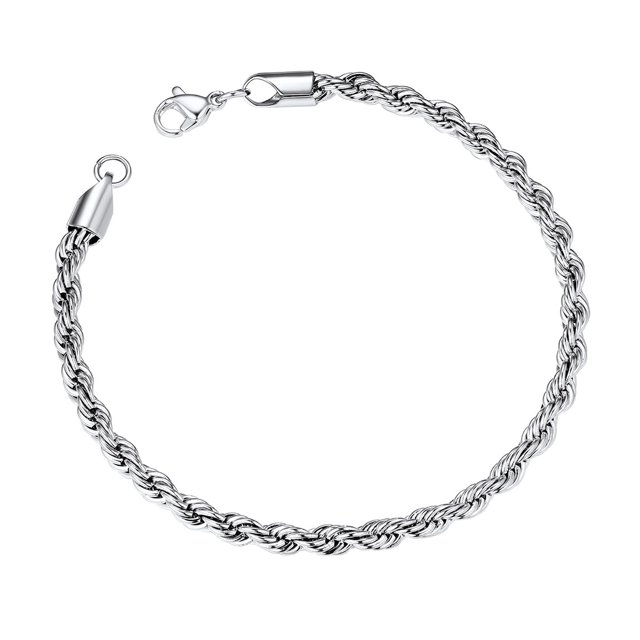 ChainsProMax Men Rope Chain Bracelet, 3mm Width, 21CM, 316L Stainless