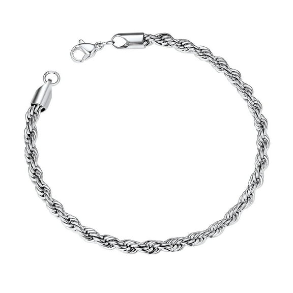 ChainsProMax Men Rope Chain Bracelet, 3mm Width, 21CM, 316L Stainless Steel