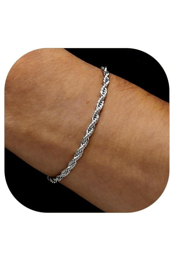 Men Rope Chain Bracelet, 3mm Width, 21CM, 316L Stainless Steel