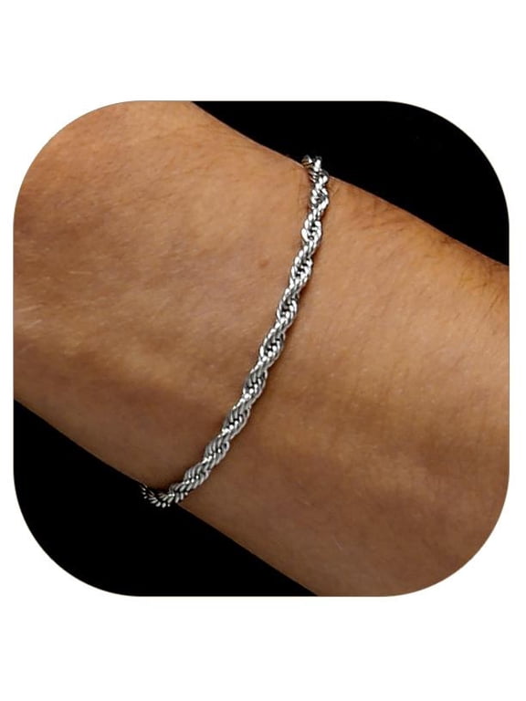 Men Rope Chain Bracelet, 3mm Width, 21CM, 316L Stainless Steel