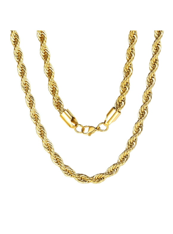 Men Necklace 18K Gold Plated Replacement Rope Chain for Men Gift 6mm 20inches 316L Stainless Steel