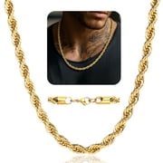 ChainsProMax Men Necklace 18K Gold Plated Replacement Rope Chain for Men Gift Fathers Day Jewelry Gift for Dad Son 6mm 20inches 316L Stainless Steel