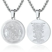 CHAINSPROMAX Men Saint Michael Pendant Necklace Full Prayer Stainless Steel Protection Archangel Medallion