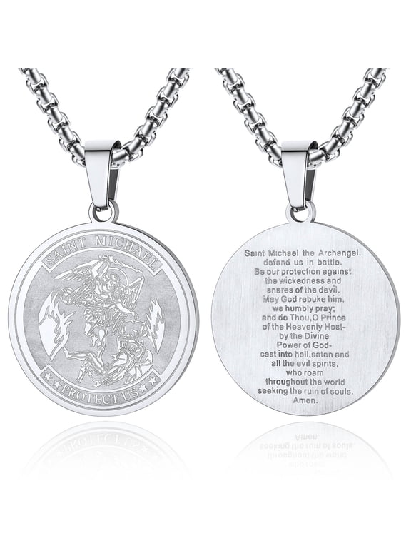 Men Saint Michael Pendant Necklace Full Prayer Stainless Steel Protection Archangel Medallion