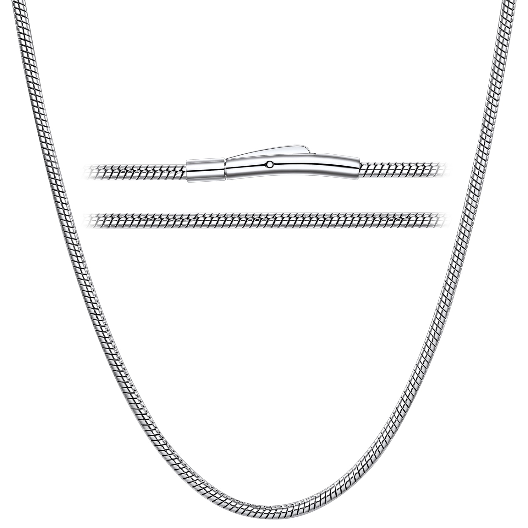 ChainsProMax Round Snake Chain for Men Women Stainless Steel Waterproof Necklace Chain for Pendant Fathers/Mothers Day Gift Dad Mom