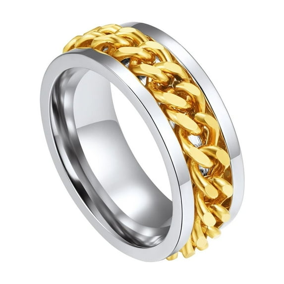 ChainsProMax Men/Women Cuban Link/Spinner Rings, Size #06-#14, 18K Gold Tone