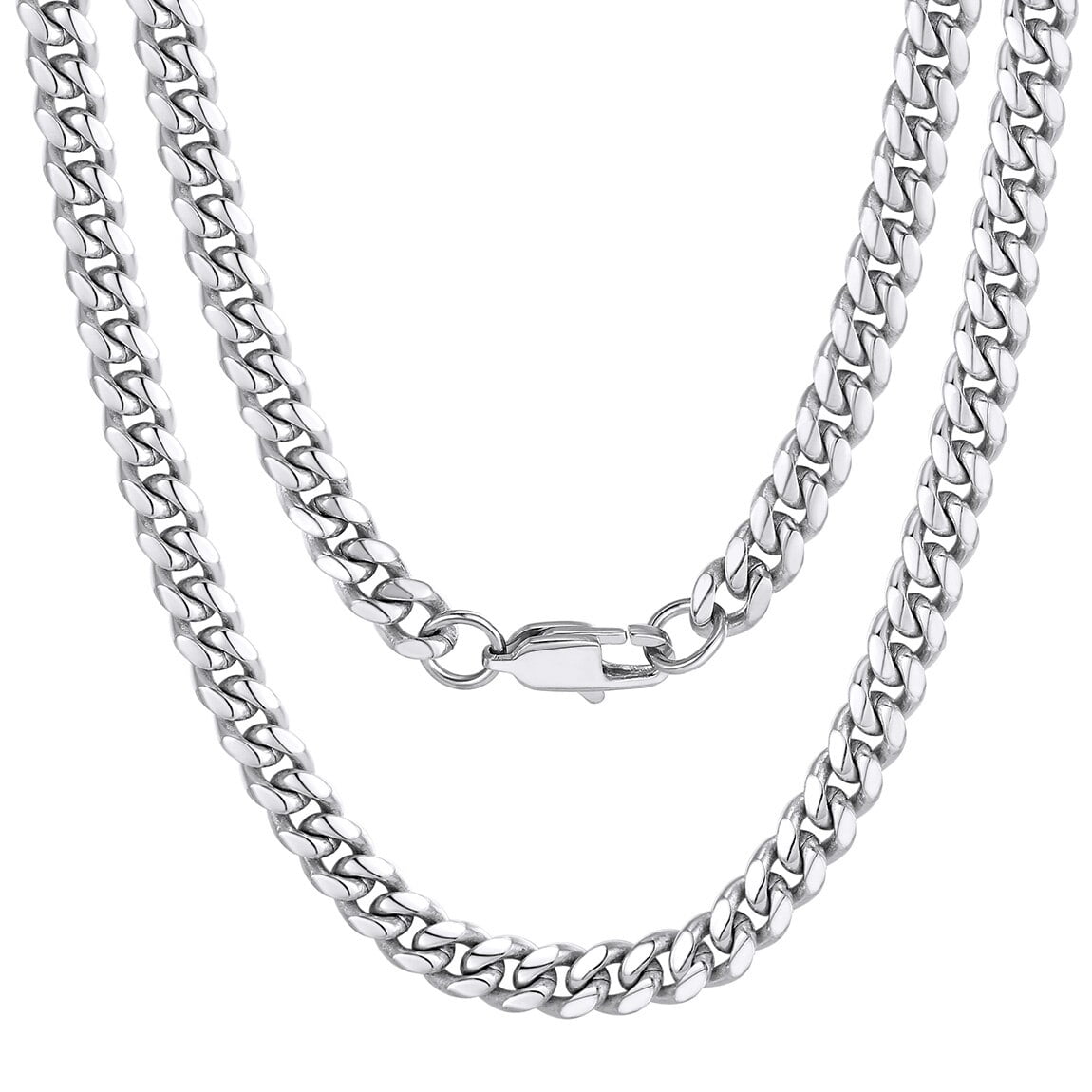 6 mm Silver-Tone Stainless Steel Cuban Chain Necklace