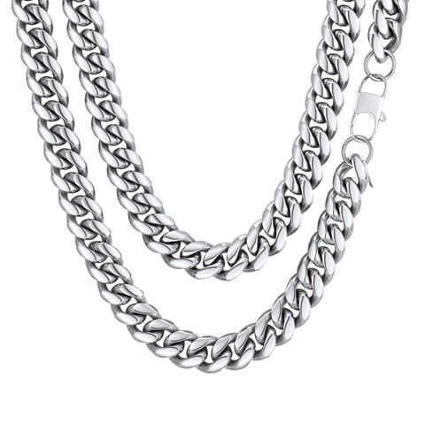 Men's Cuban Link Chain Necklace, 10mm 20 Inch 316L Stainless Steel Curb Chain for Men, Silver Hip Hop Jewelry, Christmas Fathers Day Gift