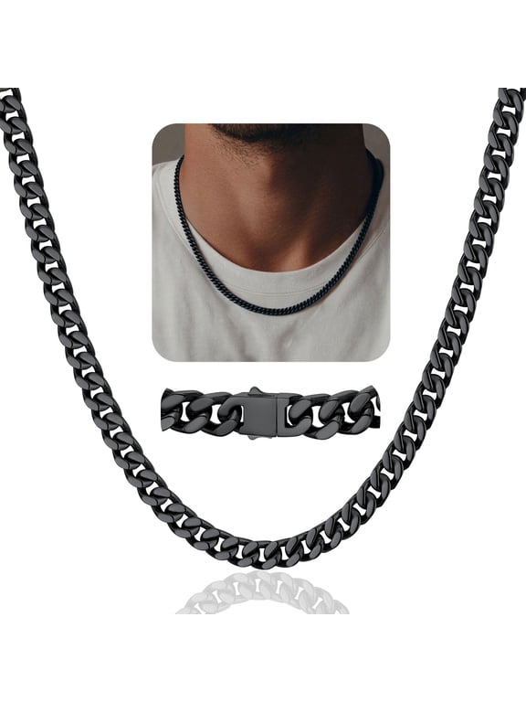 Mens Black Chain Necklace 26inch Black Chains Mens Black Necklace Black Cuban Link Chain