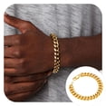 thumbnail image 1 of ChainsProMax Mens Chain Bracelet 18K Gold Plated Curb Chain Bracelet Men 10MM 19CM Wrist Chain Bracelet Gift for Dad Father Son, 1 of 9