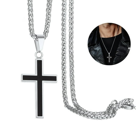 ChainsProMax Mens Christian Cross Pendant Necklace-22+2" Chain, Stainless Steel/Gold Plated