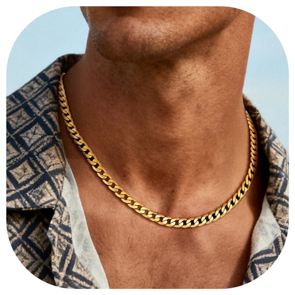 ChainsProMax Mens Curb Chain Necklace 6MM Width 14" Length Hip Hop Jewelry 316L Stainless Steel Gold Plated