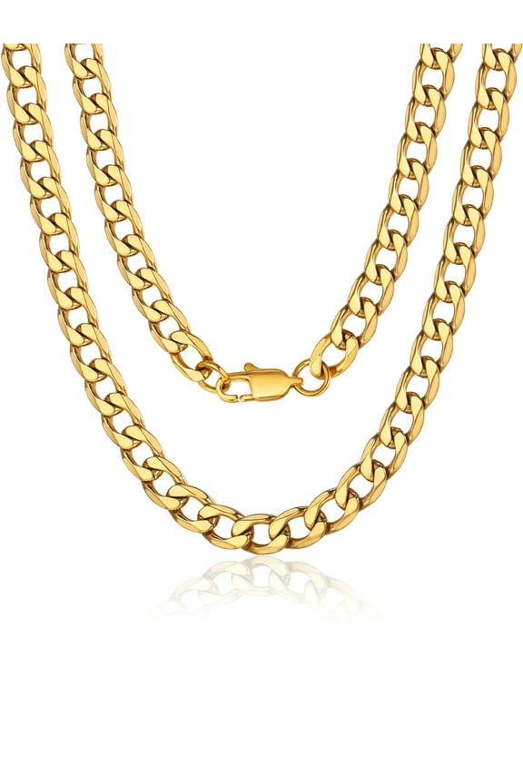 Mens Curb Chain Necklace 6MM Width 22" Length Hip Hop Jewelry 316L Stainless Steel Gold Plated