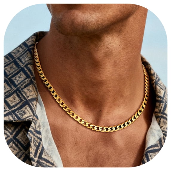 ChainsProMax Mens Curb Chain Necklace 6MM Width 22" Length Hip Hop Jewelry 316L Stainless Steel Gold Plated