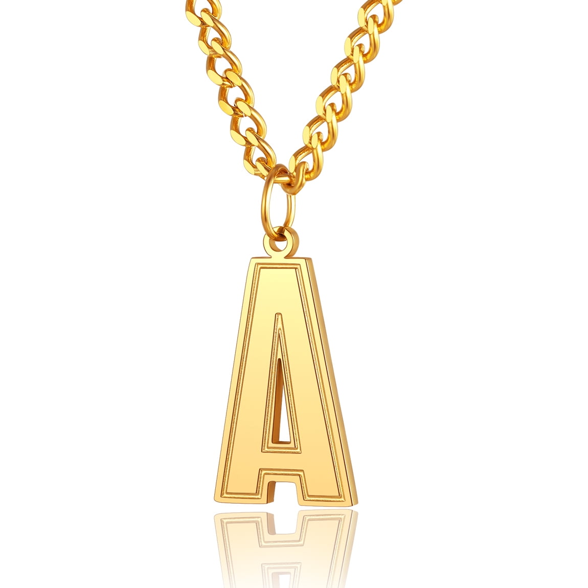 ChainsProMax Mens Letter Necklace A Pendant with 18K Gold Plated Curb