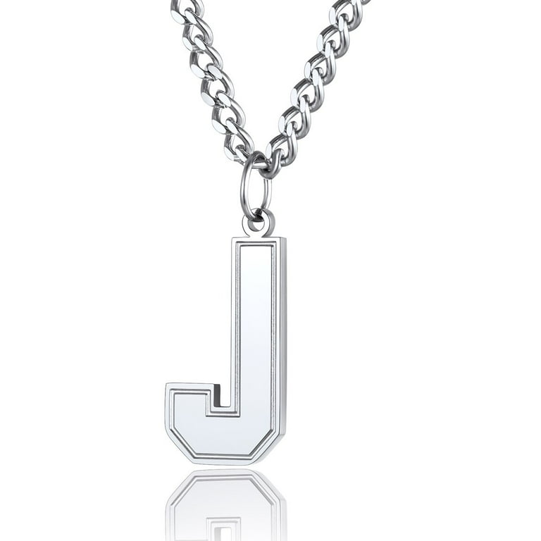 ChainsProMax Mens Letter Necklace J Pendant with Stainless Steel Curb Chain Initial Jewelry