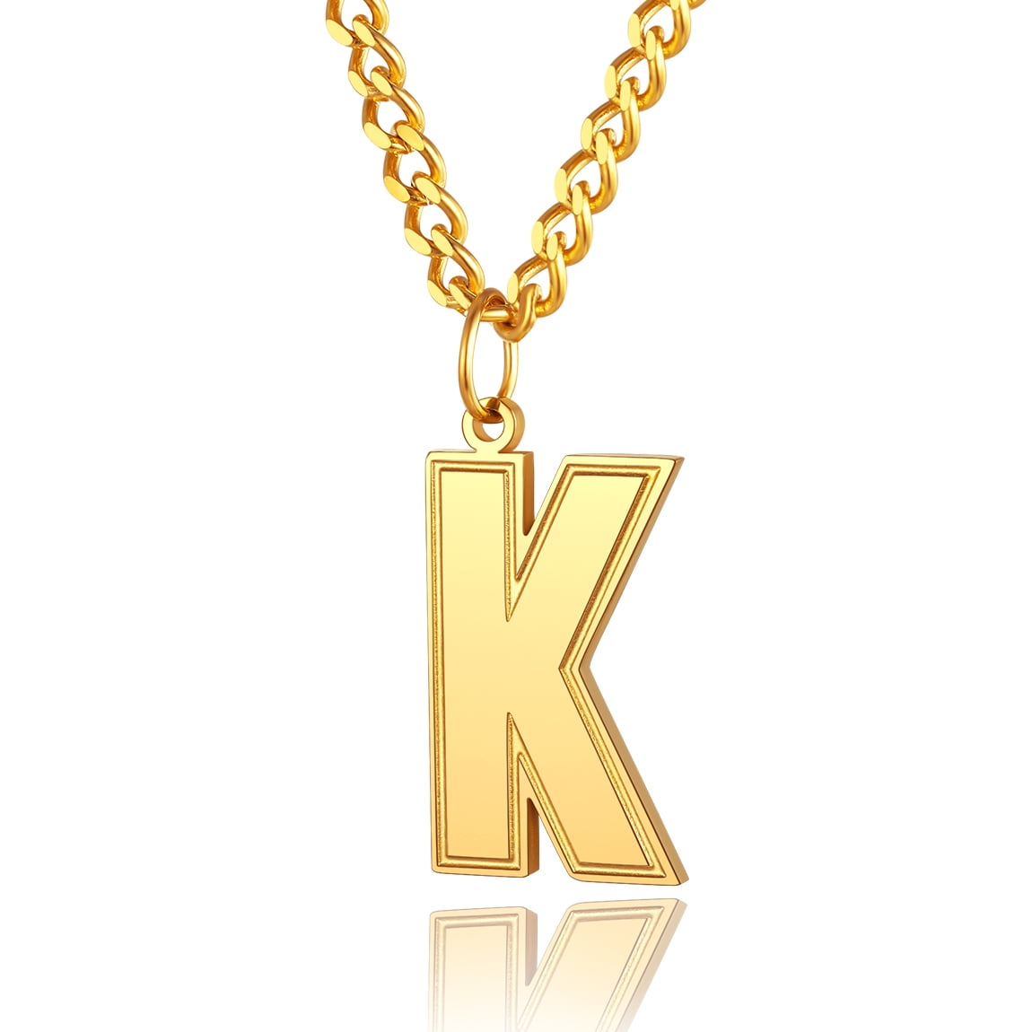 ChainsProMax Mens K Pendant Stainless Steel Necklace with 18K Gold Curb