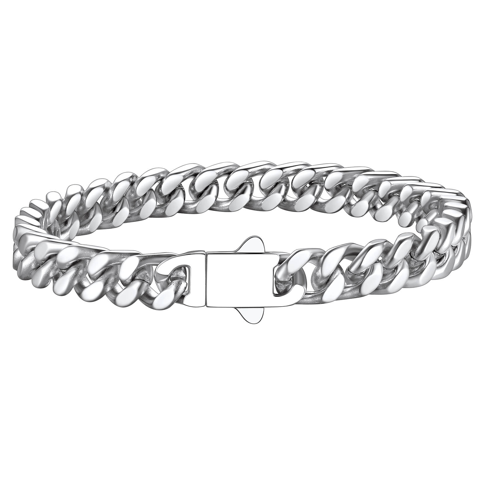 ChainsProMax Mens Metal Bracelets Stainless Steel Cuban Chain Bracelets for Men 7mm Wide 7.5inch